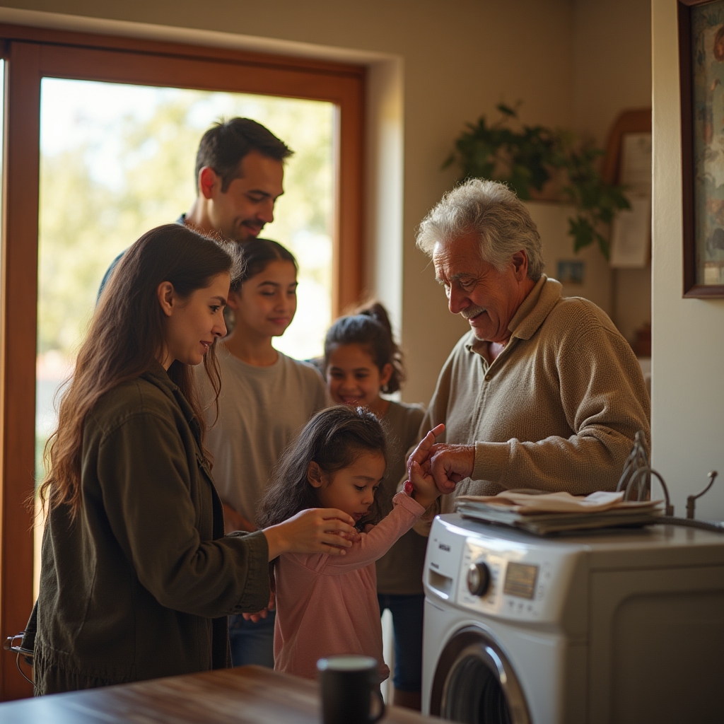 Family implementing energy-saving habits